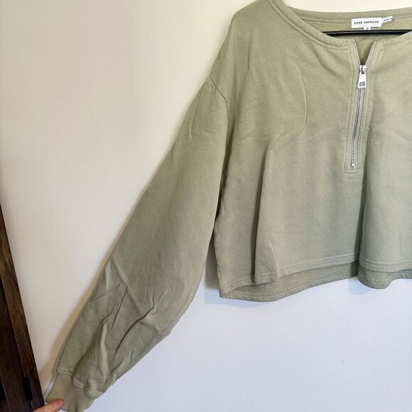 NWT Good American Essentials Green Collarless Half Zip Sweatshirt - Size 2 (M) - Picture 4 of 8